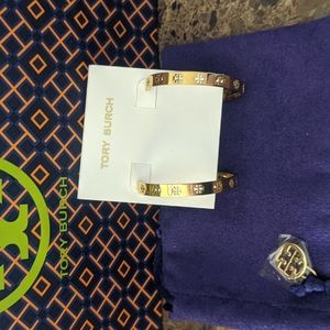 Nwt- Tory Burch T Hoop Gold Earrings